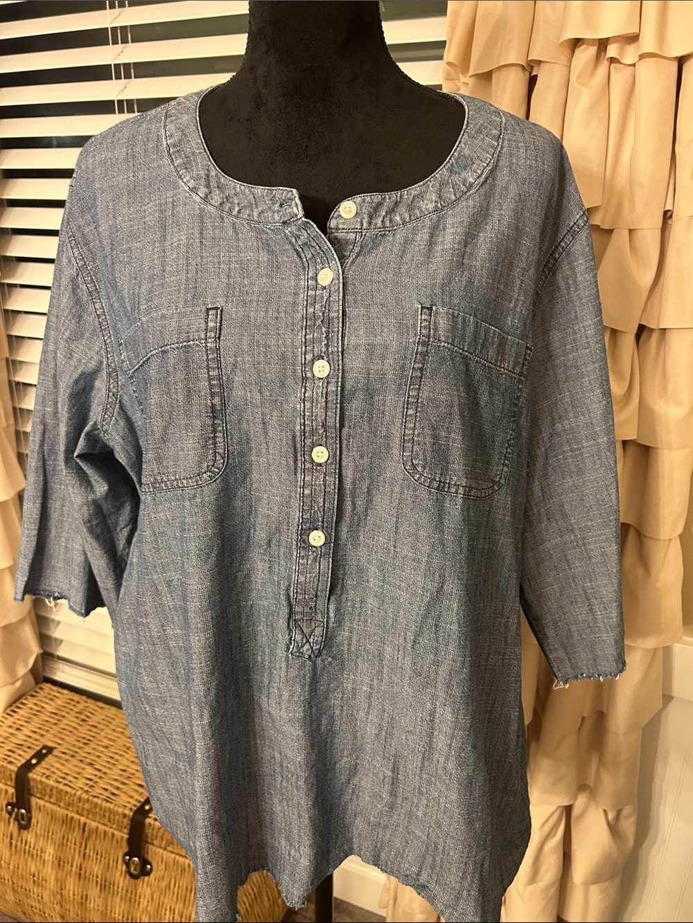 Van Heusen Chambray Button-Front Tunic in Light Blue